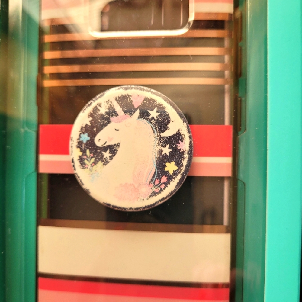 Like new, Kate Spade Pink Striped S8 phone case w unicorn pop stand